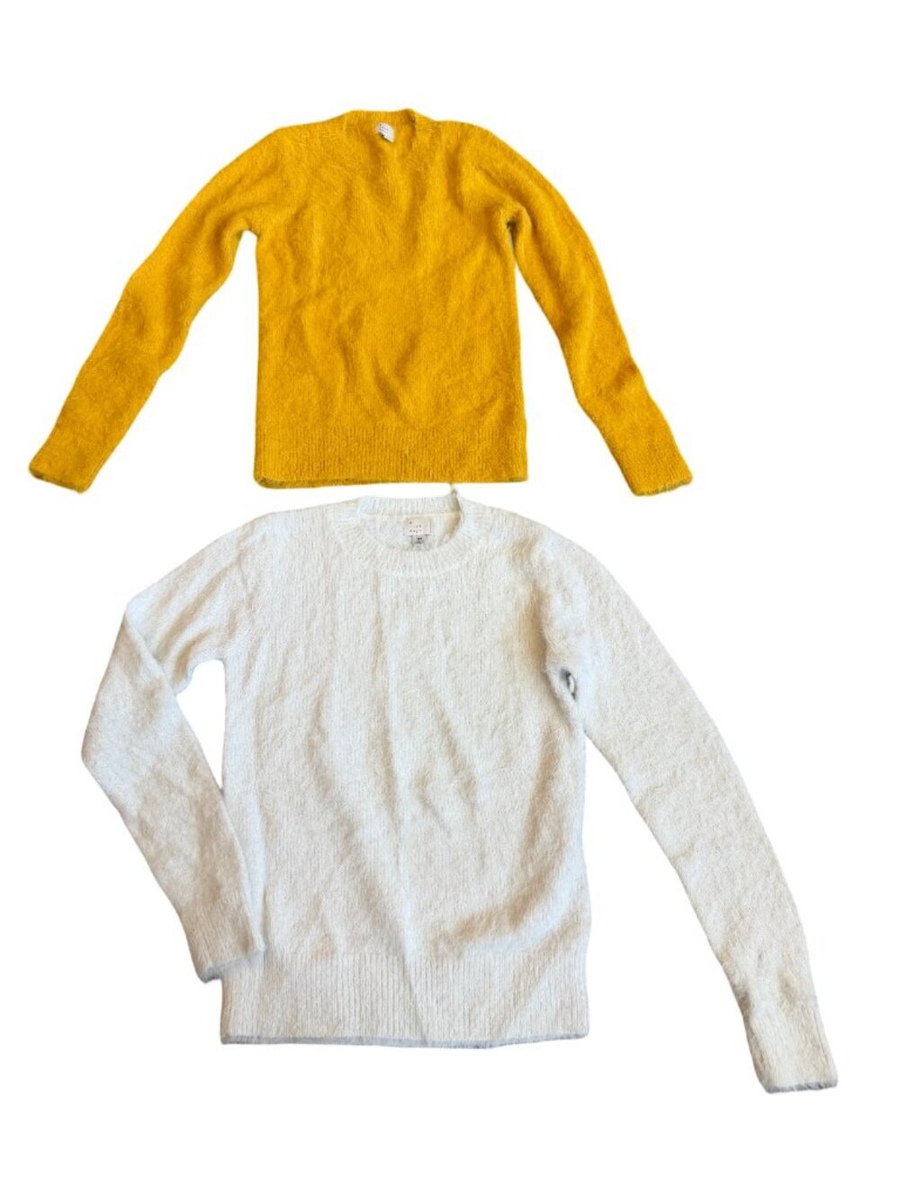 A New Day Two Fuzzy Pullover Sweaters Cozy Crew Neck Yellow Size XS Women's